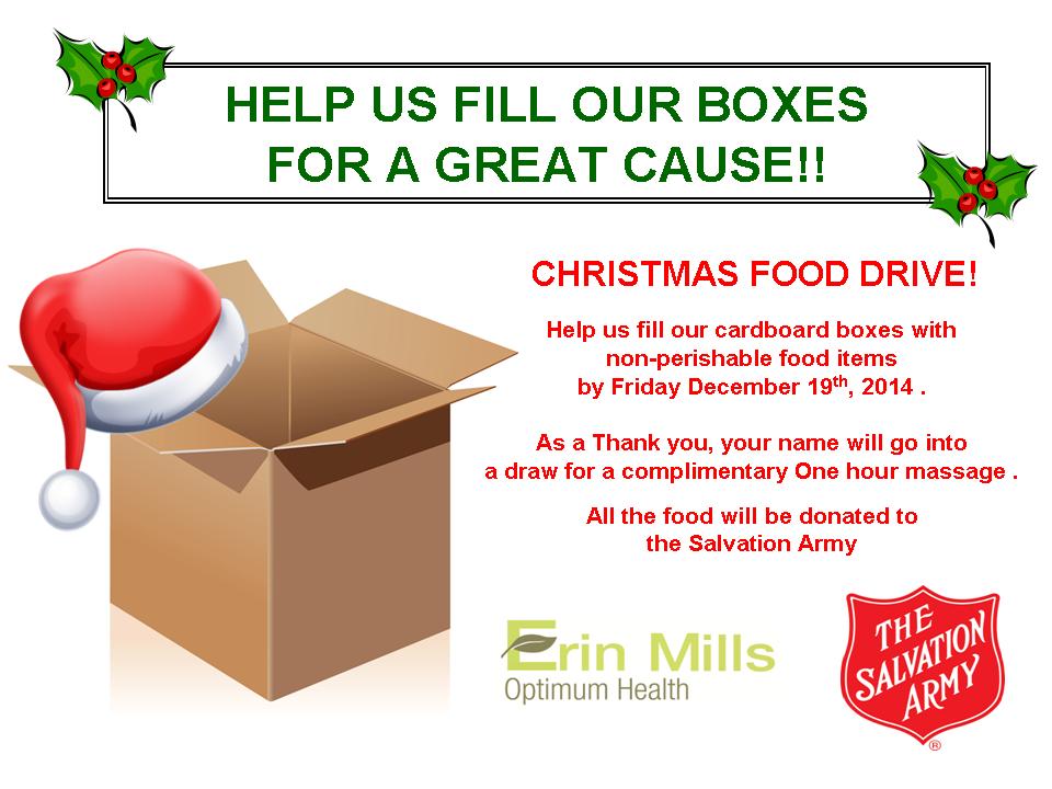 Food Drive at Erin Mills Optimum Health for the Salvation Army at Collegeway in Mississauga