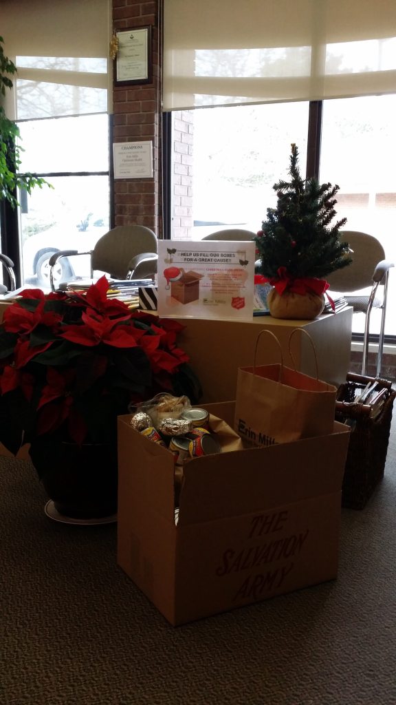 Thanks to our patients for their contribution to the food drive for the Salvation Army Mississauga