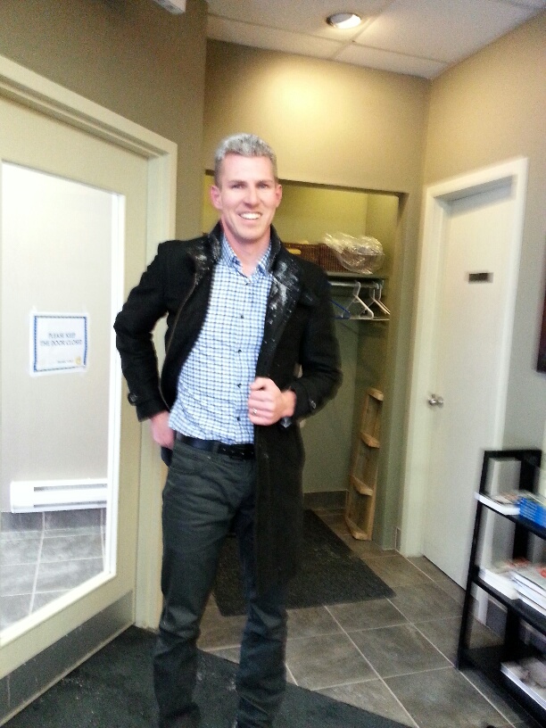Dr Peever after shoveling the snow at Erin Mills Optimum Health in Mississauga